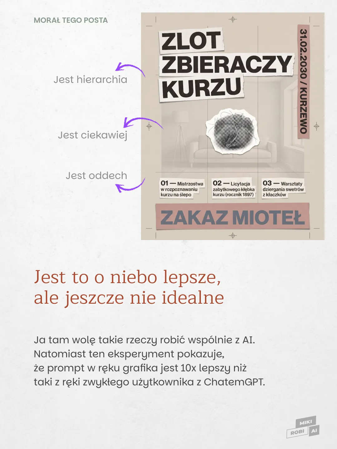 Infografika pokazująca hierarchię złota zbieraczy kurzu z trzema etapami i zakazem mioteł