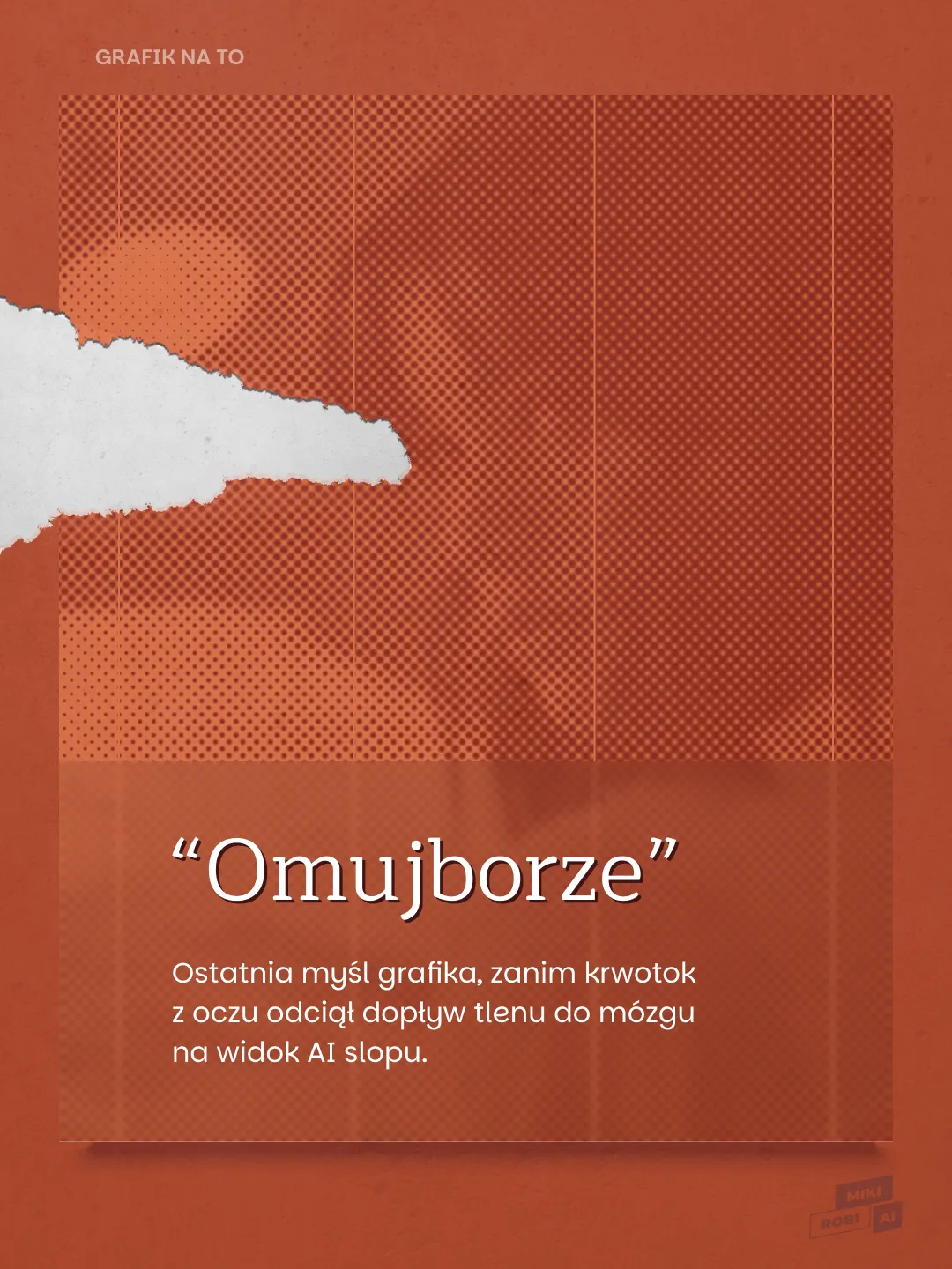 Szablon grafiki z tekstem "Omujborze" na pomarańczowym tle z białym pasmem i siatką