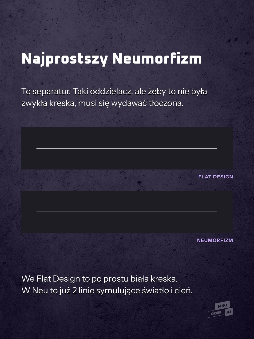 Przykład tłoczonego separatora w stylu neumorphism na jasnym tle