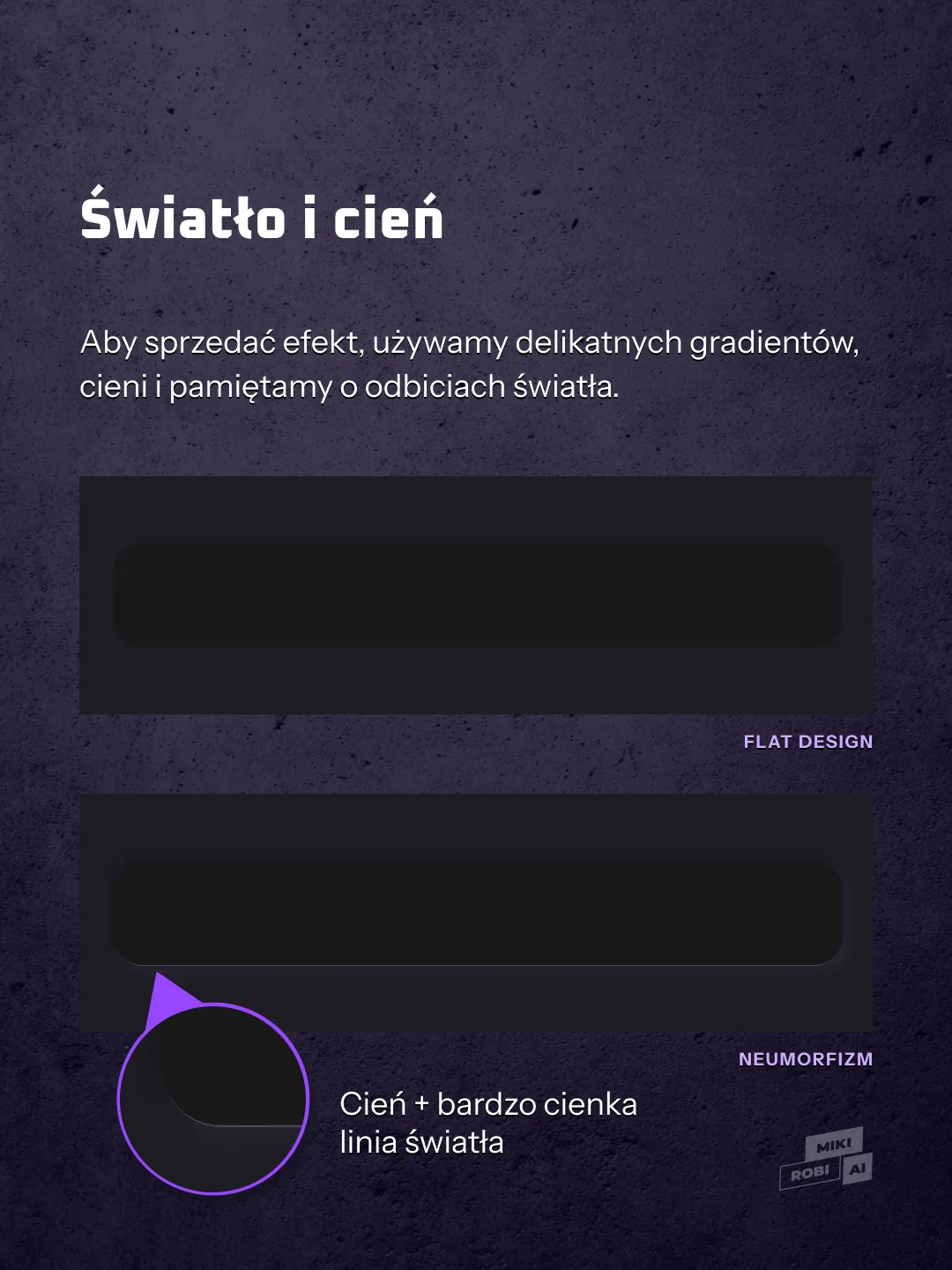 Subtelne tekstury i noise tła przełamujące płaskość w mikirobi.ai