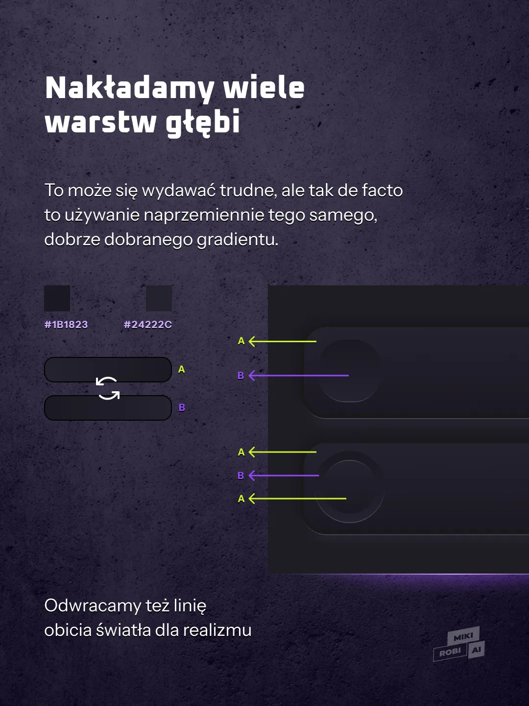 Warstwy światła i cienia tworzące głębię w nowoczesnym designie UI