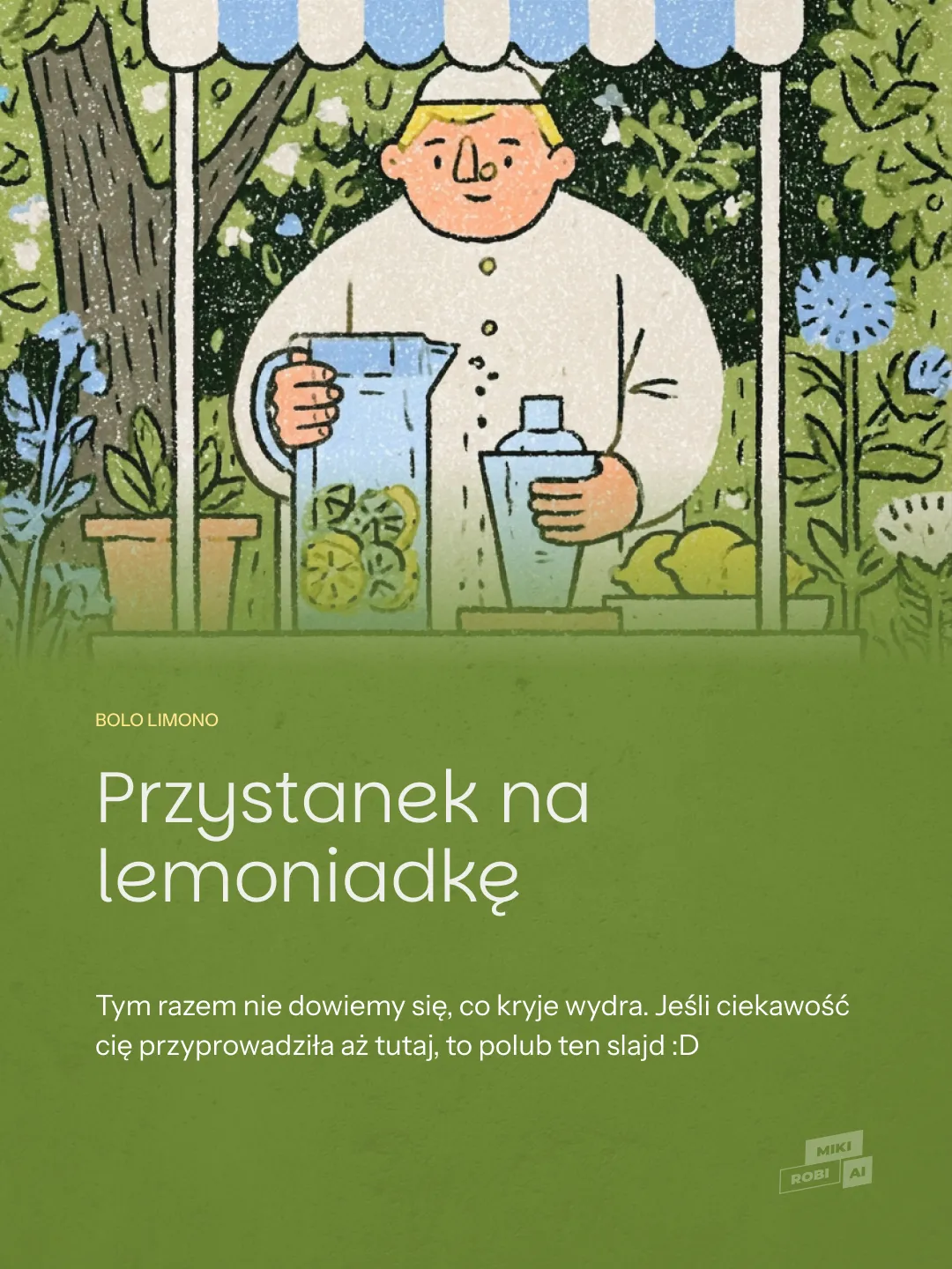 Mężczyzna przygotowujący lemoniadę w ogrodzie pod markizą z cytryną i dzbankiem