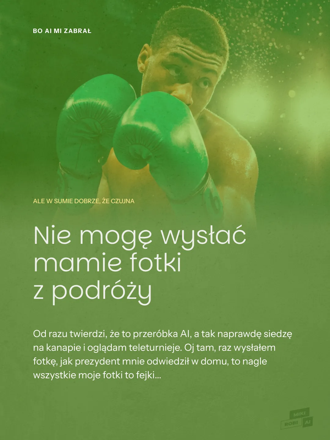 Bokser w zielonych rękawicach w pozycji obronnej na zielonym tle