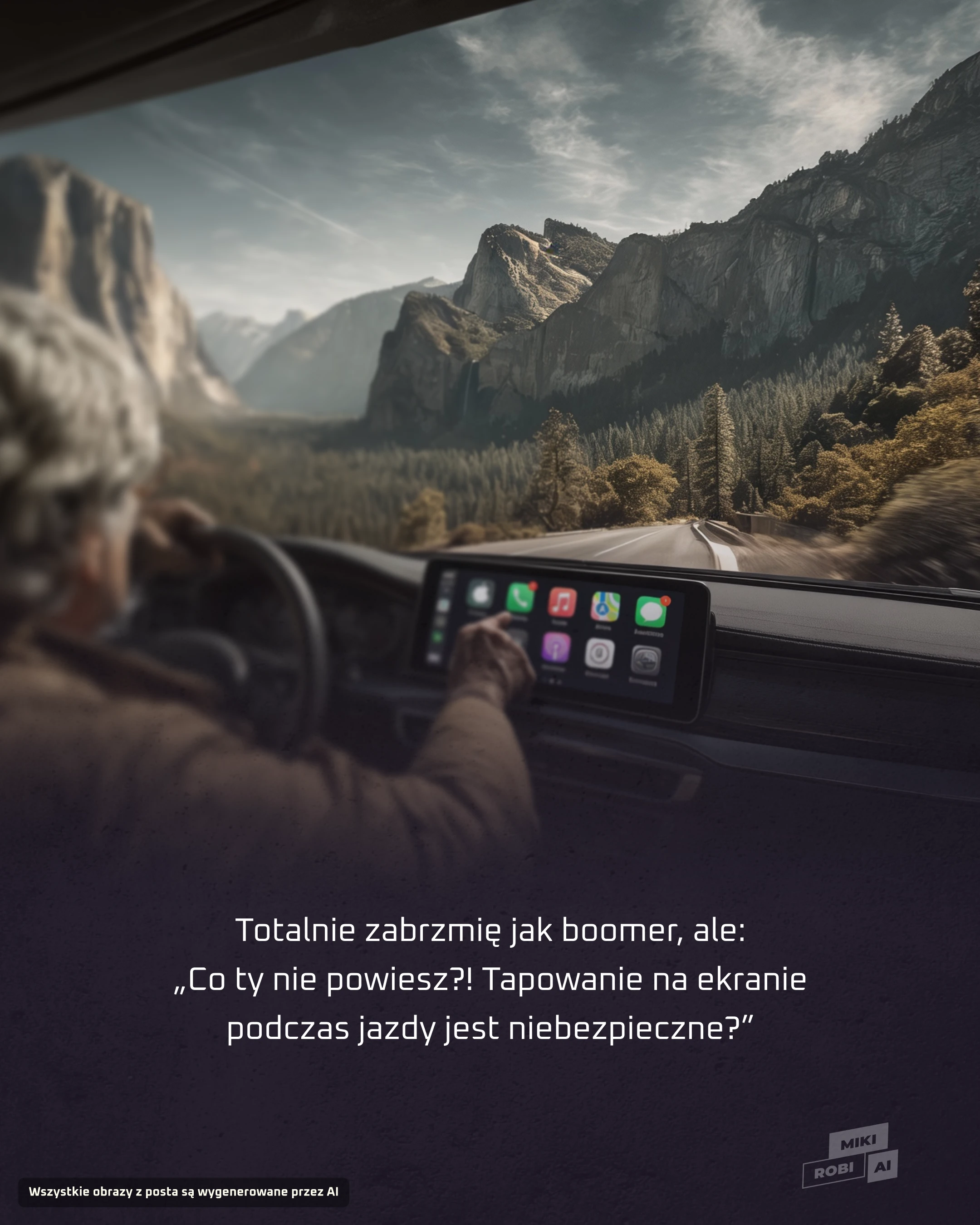 Kierowca obsługujący dotykowy ekran podczas jazdy