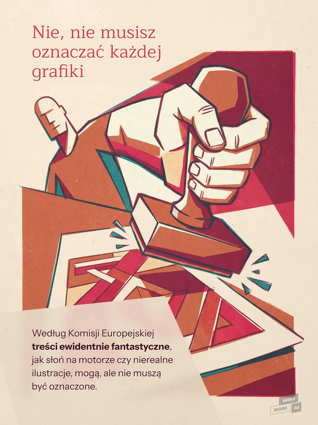 Ilustracja wektorowa pięści stemplującą grafikę z tekstem o regulacjach Komisji Europejskiej dotyczących znakowania obrazów
