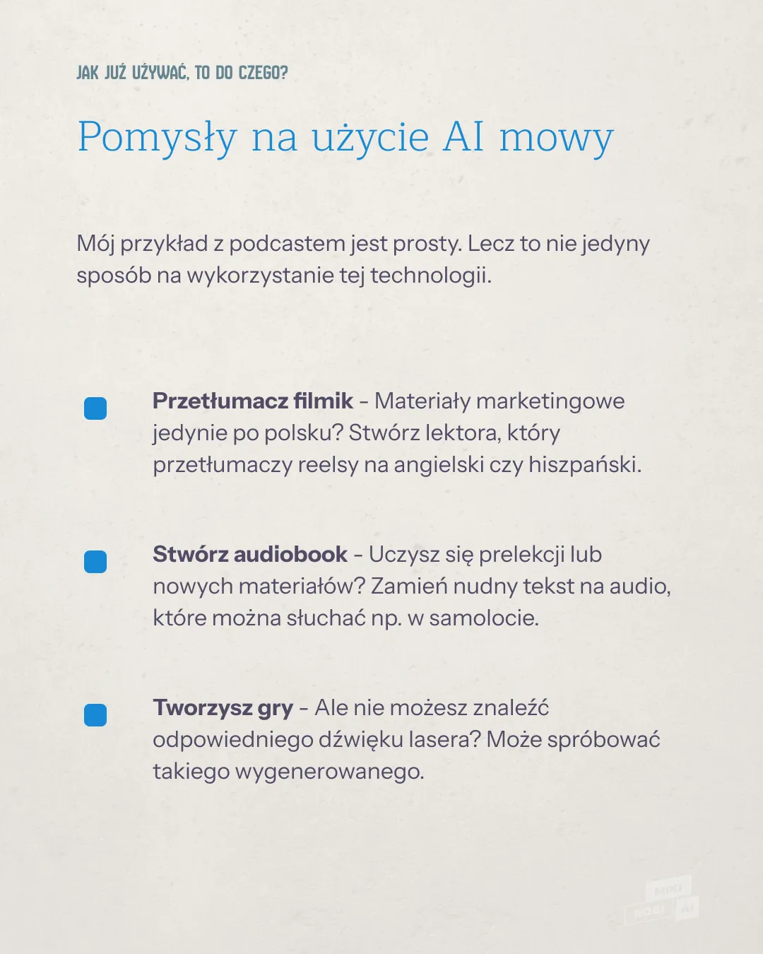 Pomysły na użycie AI mowy - tłumaczenie filmów, tworzenie audiobooków i gier