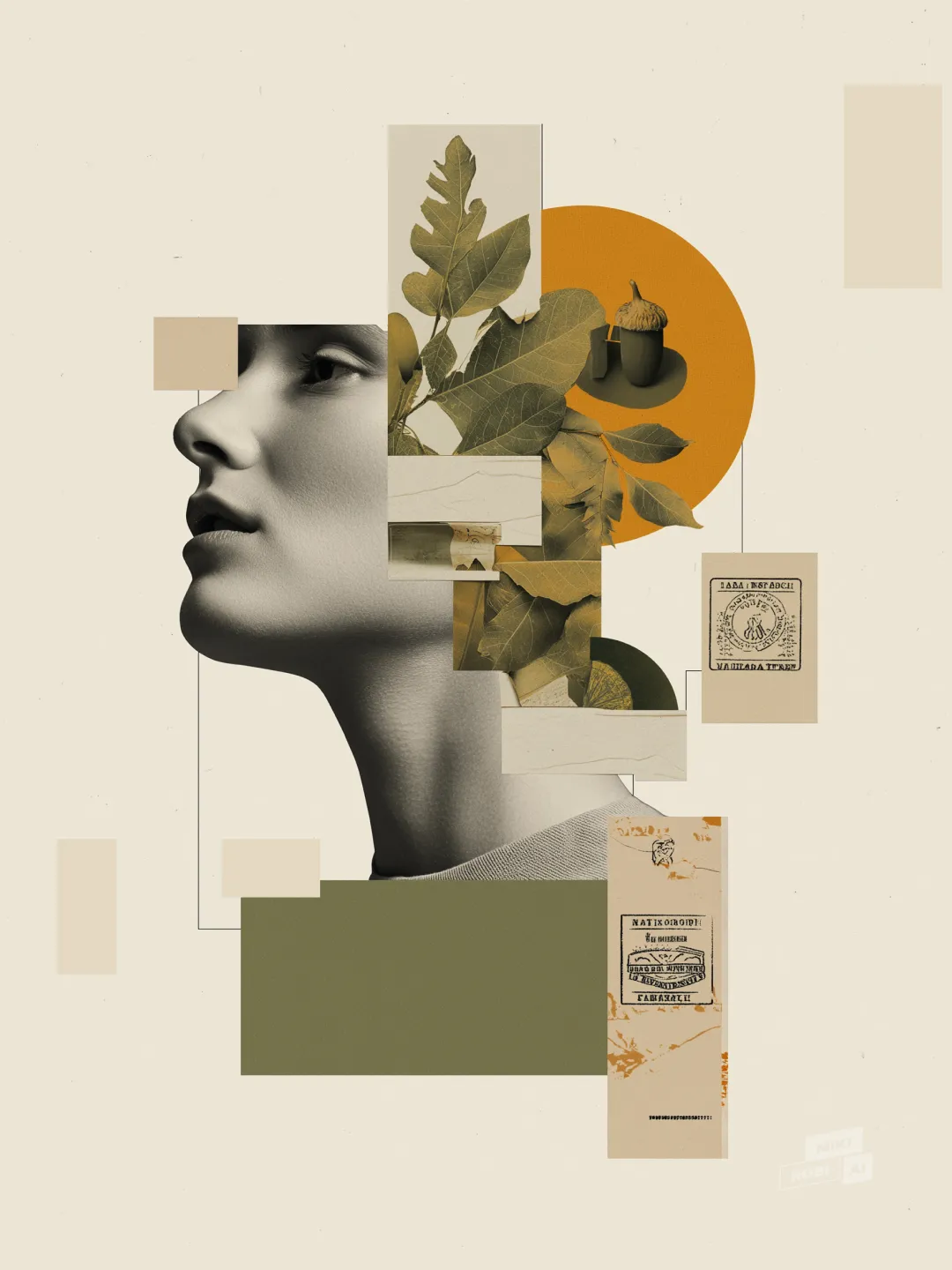 Zbliżenie na detale kolażu generowanego przez Midjourney