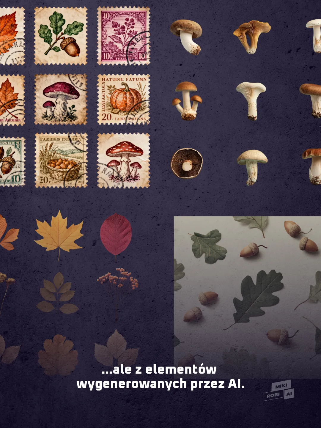 Symboliczne elementy jesieni w kolażu AI