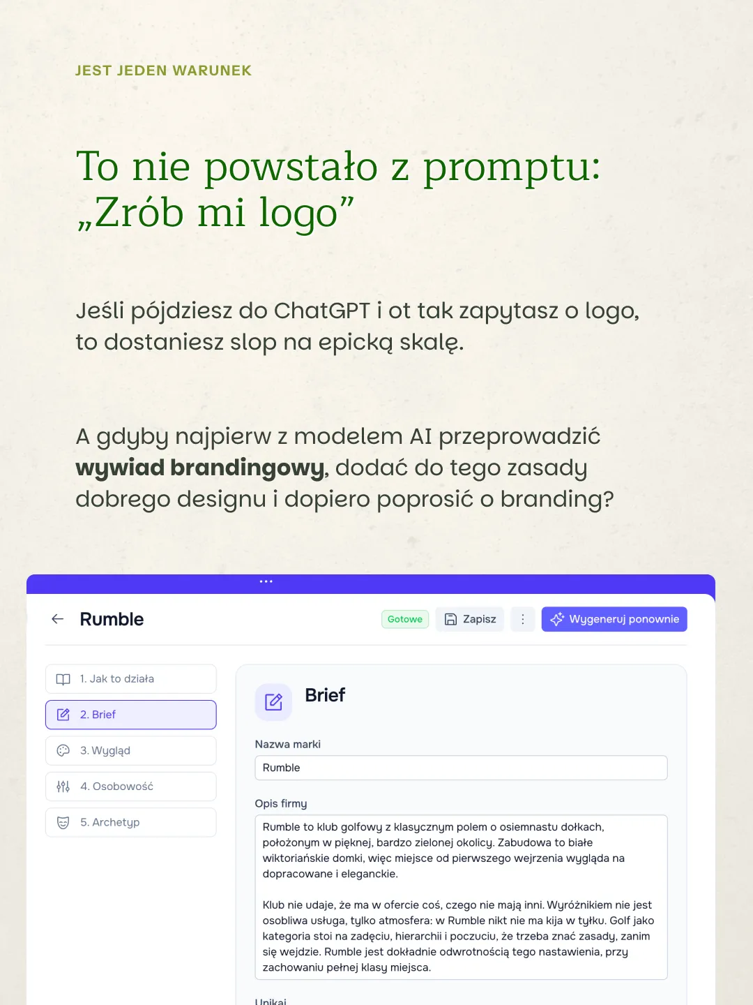 Interfejs ChatGPT z formularzem briefu brandingowego dla marki