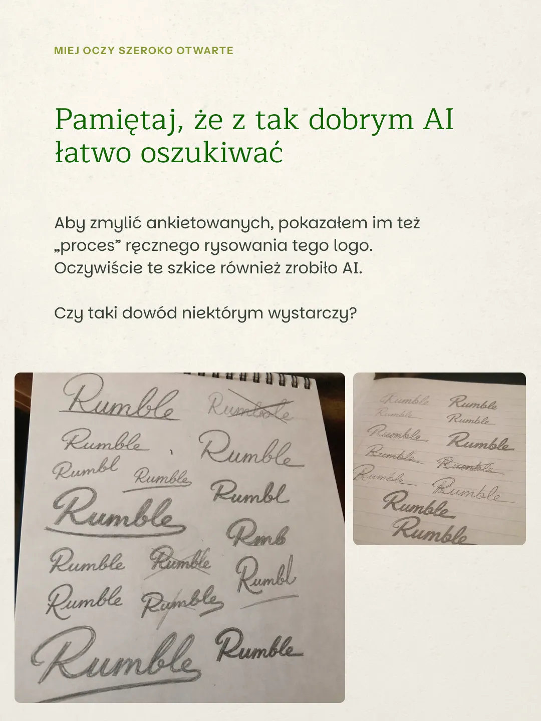 Notatki z ręcznie napisanymi wariantami słowa do projektowania logo - Recraft AI