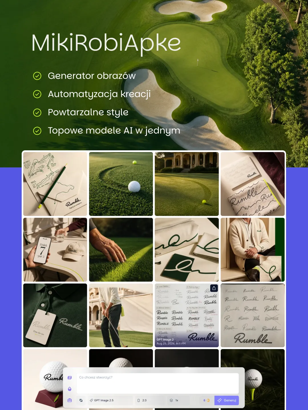 MikiRobiApke - generator obrazów do projektowania pól golfowych z automatyzacją i modelami AI