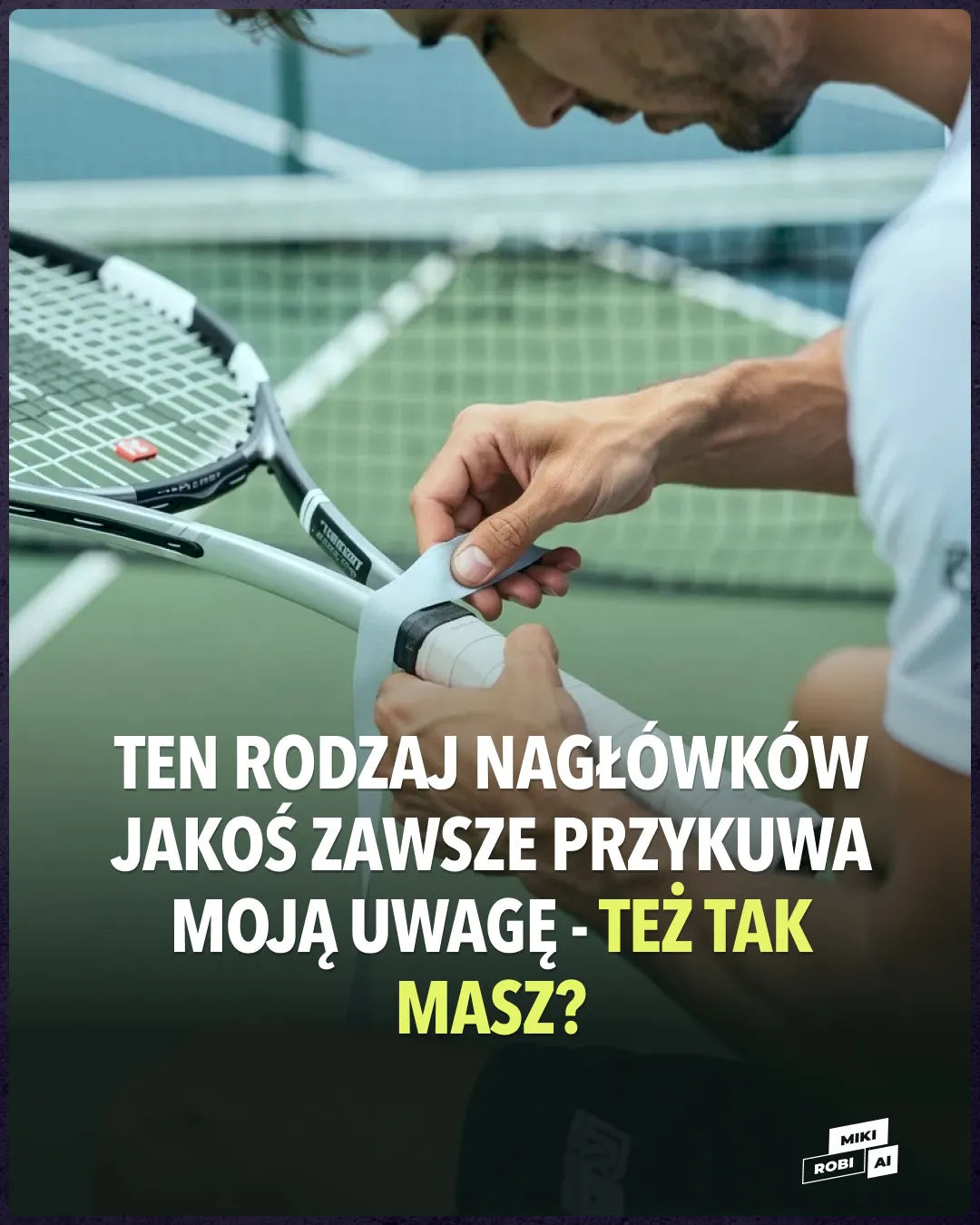 Przykład efektownego tytułu postu na tle ciemnego gradientu