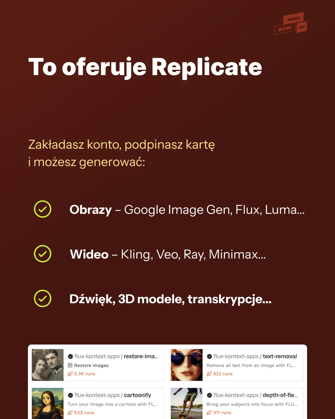 Replicate oferuje wiele modeli