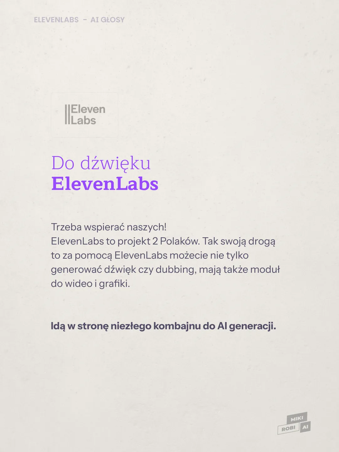 Logo ElevenLabs z zaproszeniem do dołączenia do projektu AI do generacji głosu i dubingu wideo