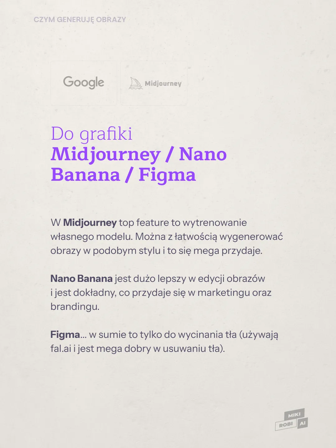 Porównanie narzędzi do grafiki: Midjourney, Nano Banana i Figma z logami Google i Midjourney