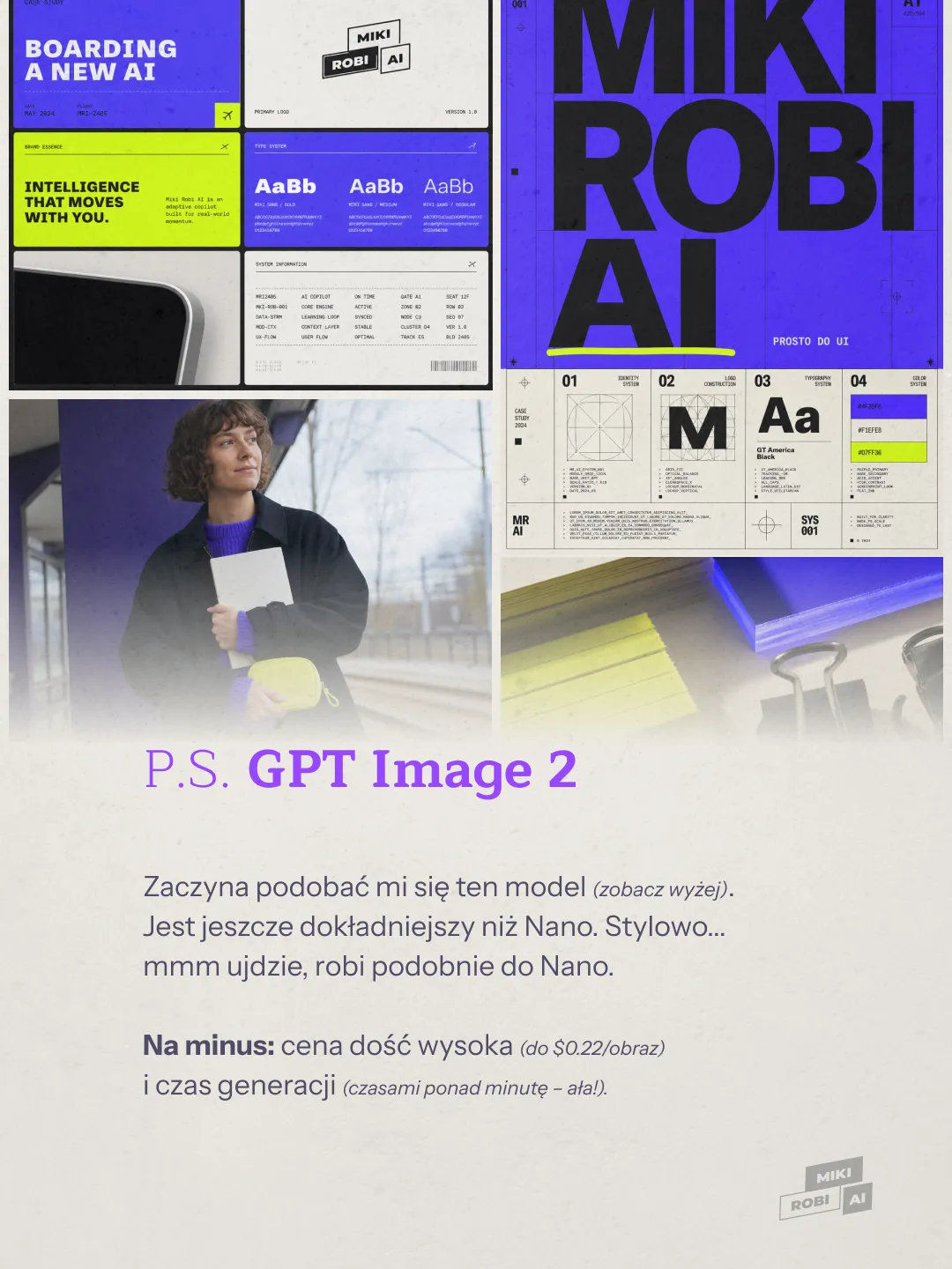 Miki Robi AI system design guidelines with typography, color palette and brand identity documentation