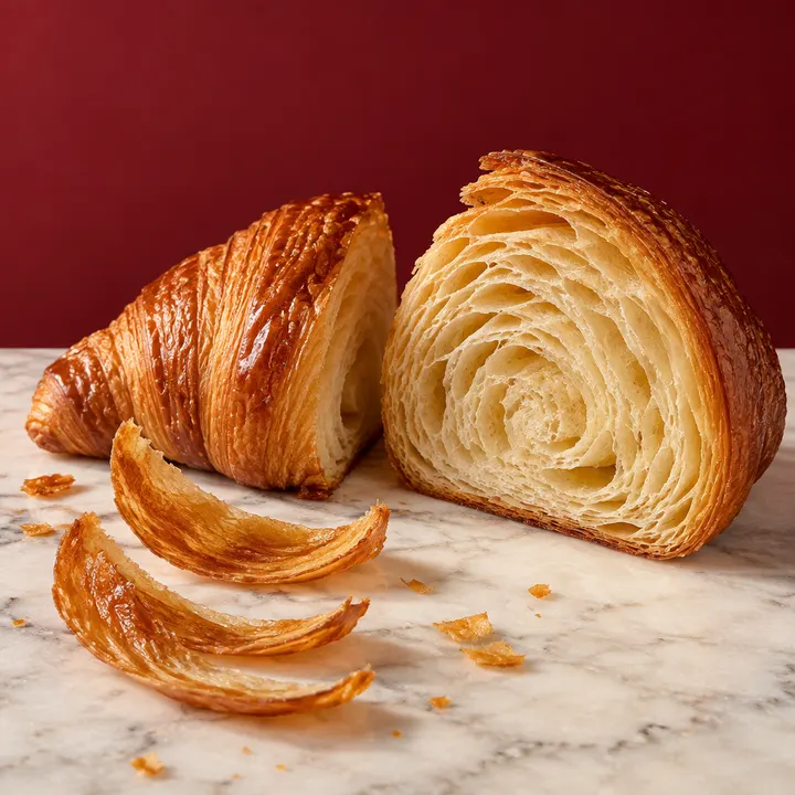 Przekrój croissanta z widocznymi warstwami